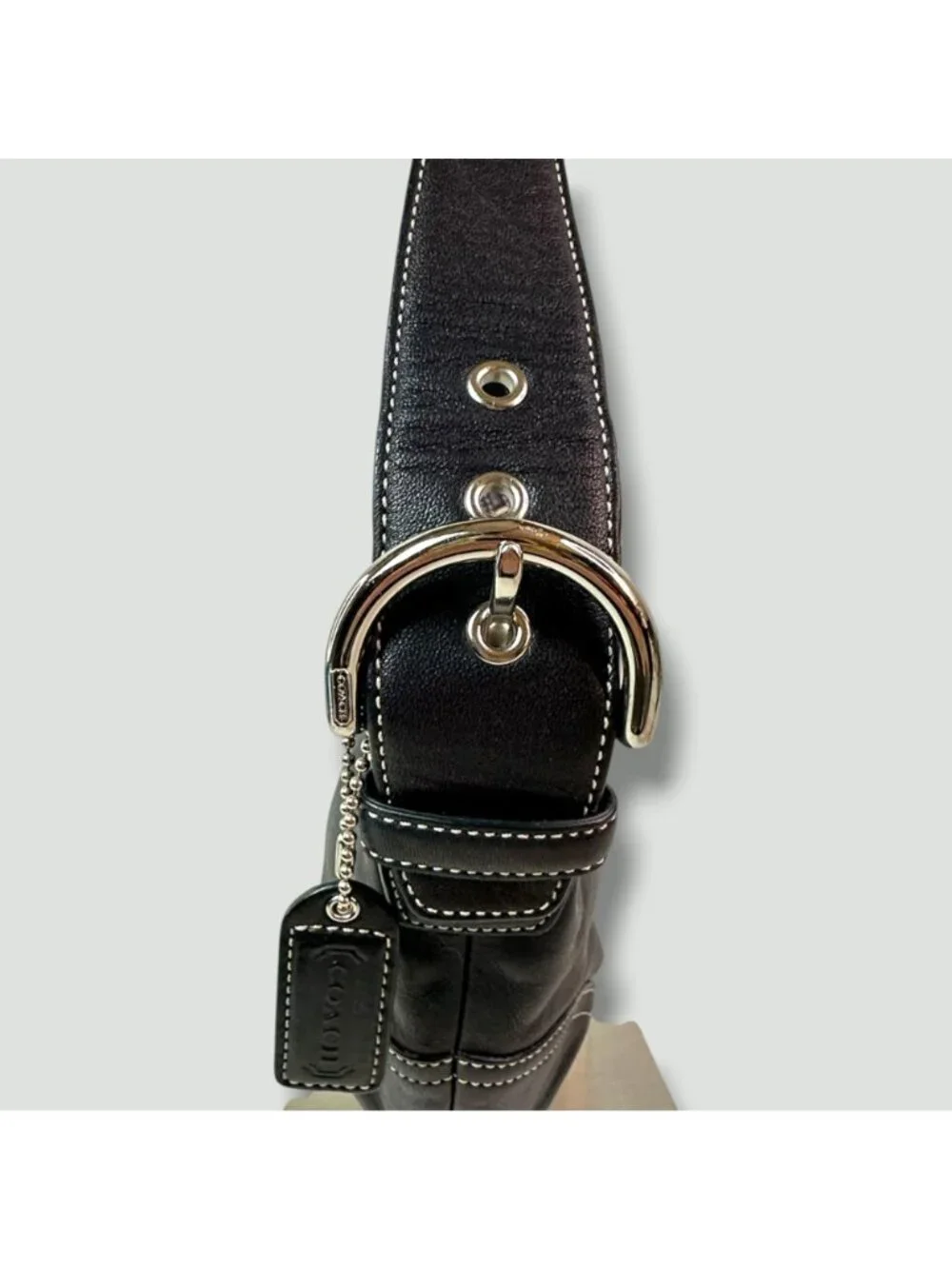 Coach Vintage Mini SoHo Black Leather Hobo Bag With Contrast Stitching & Signatu - Picture 9 of 9